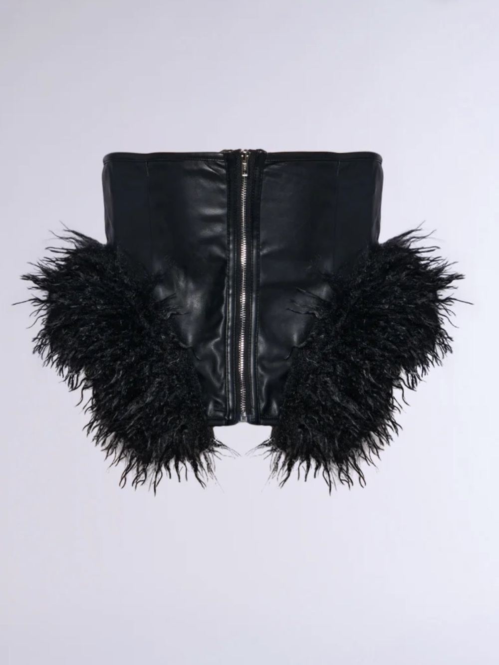 Black Faux Leather Belt with Black Faux-Fur Trim